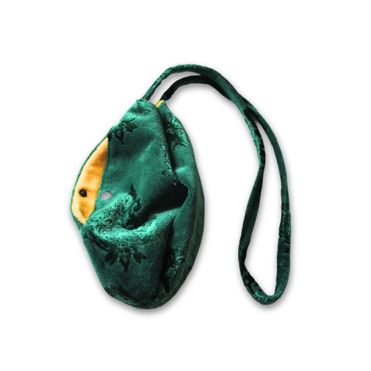Winter green felt bead bag with hidden pocket inside for index finger