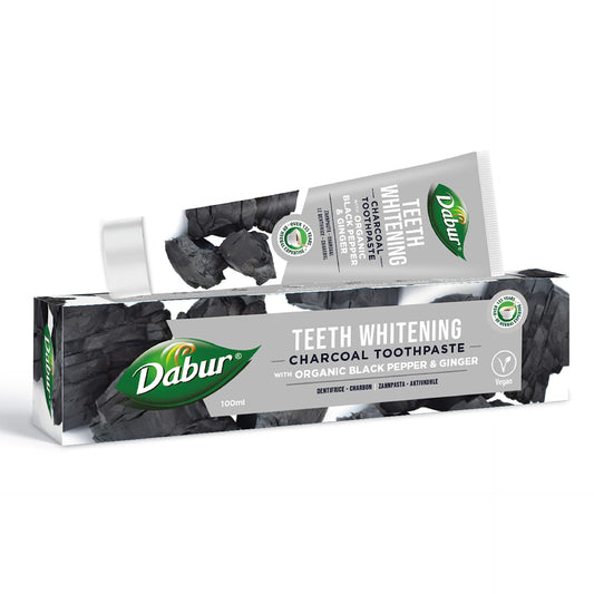 DABUR balinanti dantų pasta CHARCOAL su ekologiškais juoduoju pipiru ir imbieru , 100ml