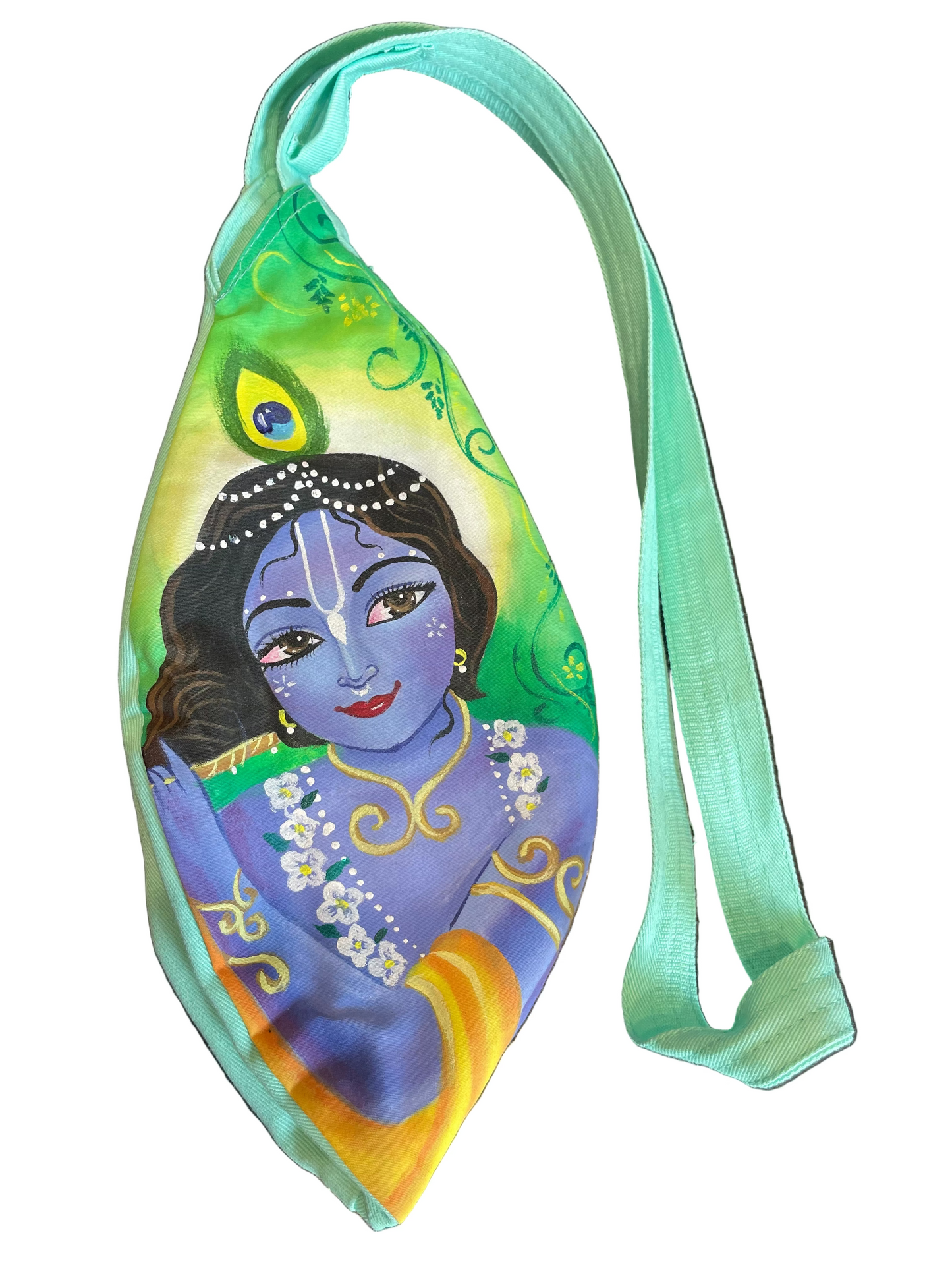 Maldos karoliukų maišelis ,,Krishna", rankų darbo piešiniu