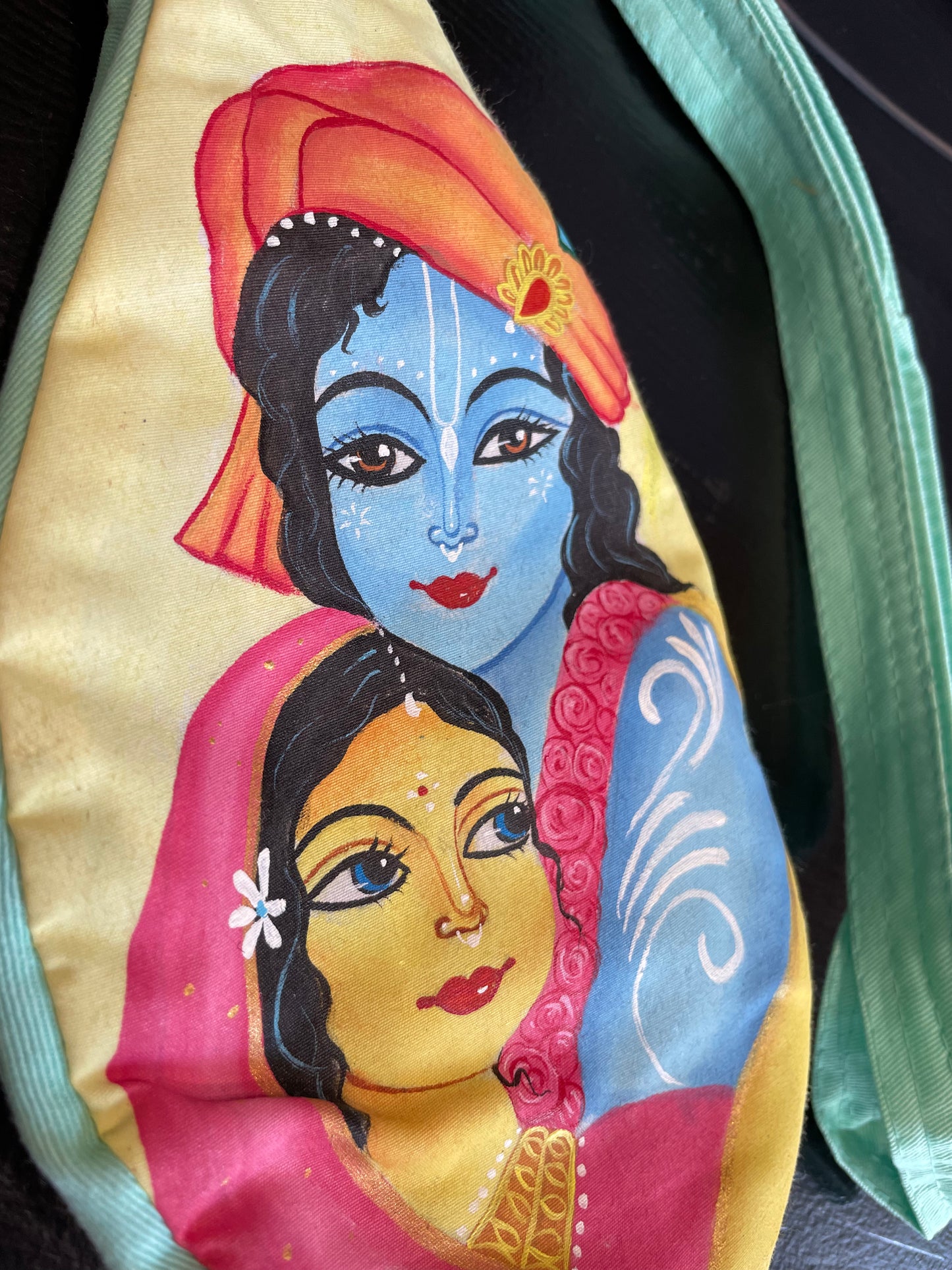 Maldos karoliukų maišelis ,,Radha & Krishna", rankų darbo piešiniu