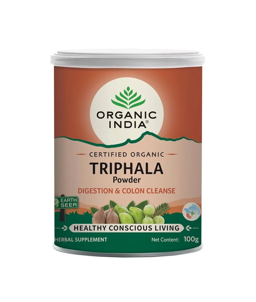 Organic India Triphala powder imunitetui ir virškinimui 100g.